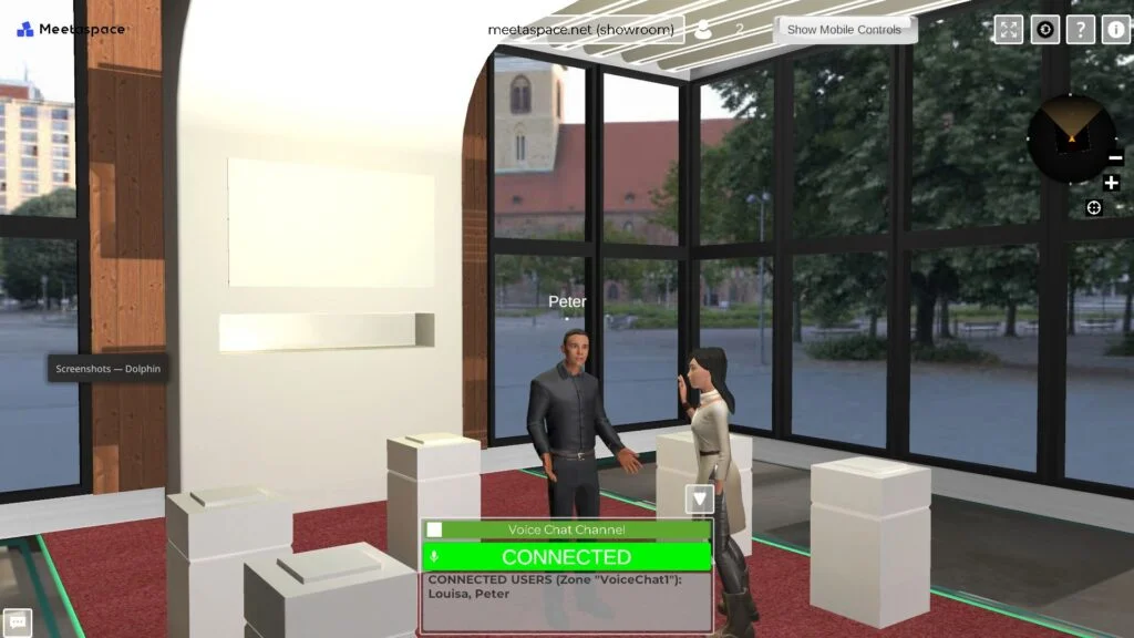 screenshot of a virtual showroom space in the metaverse of the service Metaverse Service Provider (MSP) Meetaspace