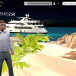 screenshot frontend of metaverse plot with island and yacht