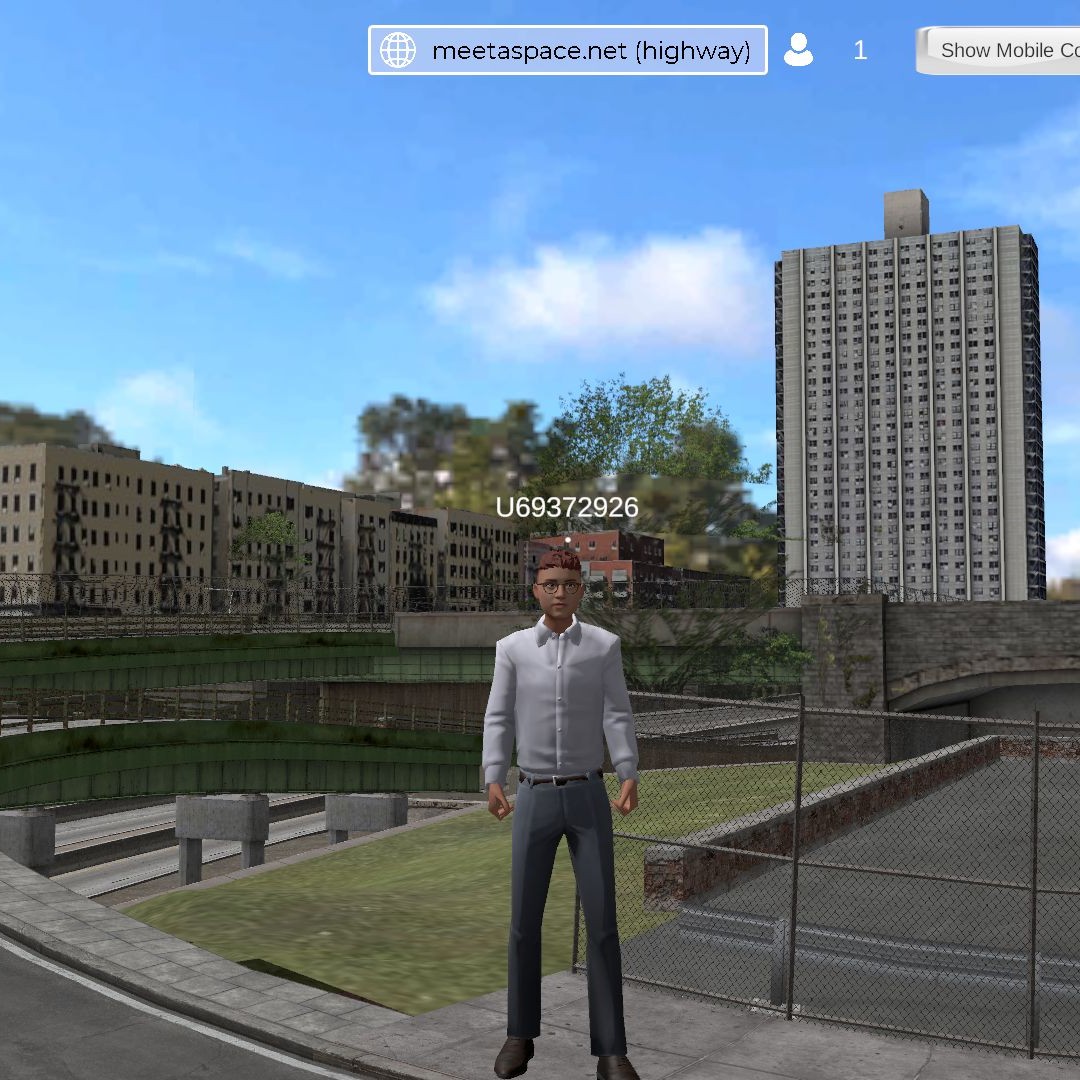 screenshot of a virtual highway space in the metaverse of the service provider Meetaspace