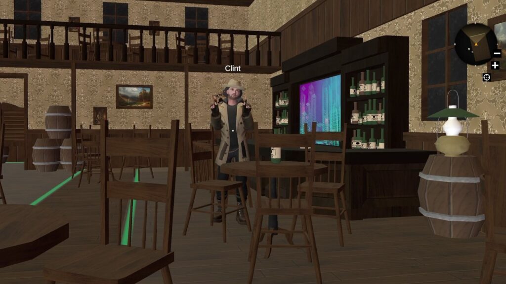 The virtual Saloon Space in the Metaverse invites for a drink and a cozy time.